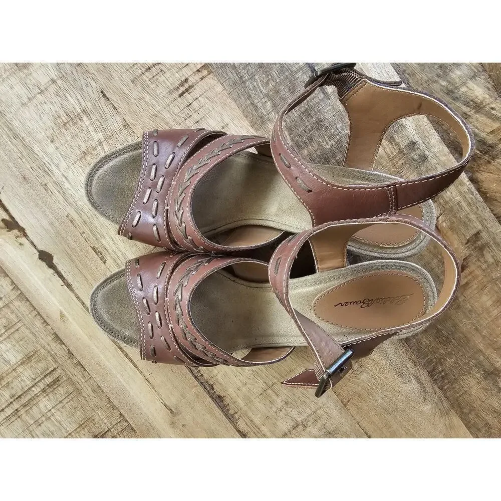 Eddie Bauer Sandals Women's Wedge Leather‎ 9 Stitched Bohemian Beach Vacation